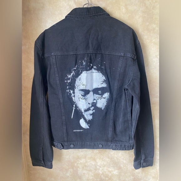 NWT 2019 H&M x Posty Co. Printed Silhouette Black Denim Jacket - Picture 1 of 7